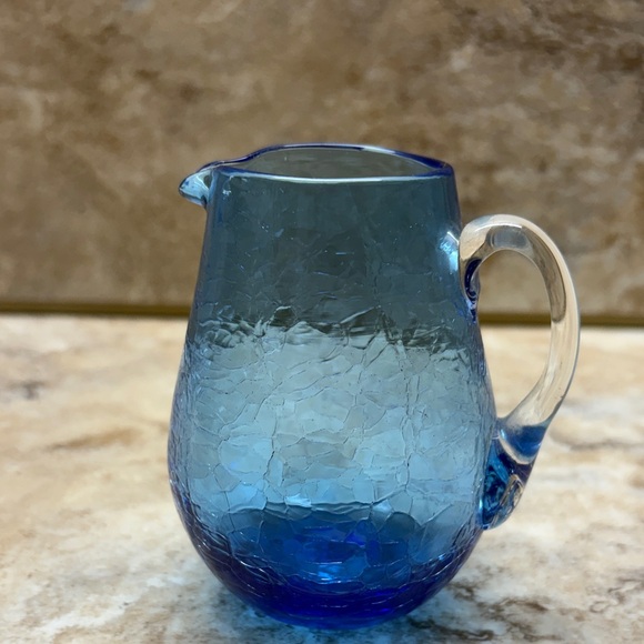 Pilgrim glass Other - Blue Pilgrim Glass Hand Blown Small Pitcher Crackle Glass Diameter 3-7/8” T